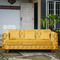 Sofa Tamu Mewah 3 Seater Model Kancing Kain Bludru Sofa Tamu Mewah 3 Seater Model Kancing Kain Bludru