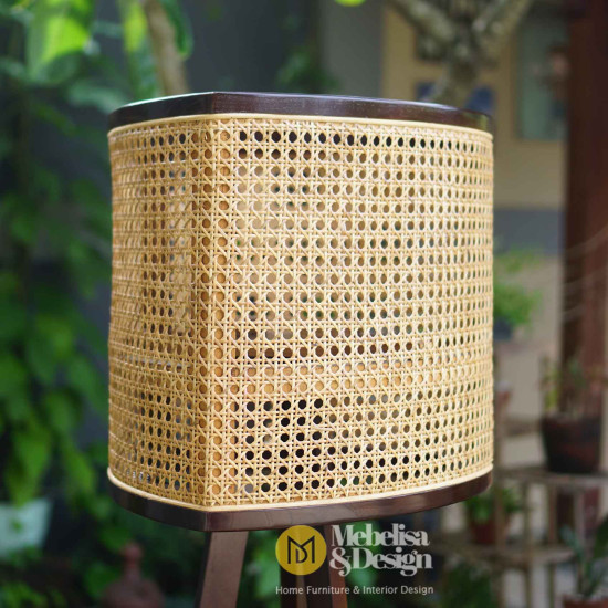 Standing Lamp Kap Lampu Minimalis Anyaman Rotan Jati