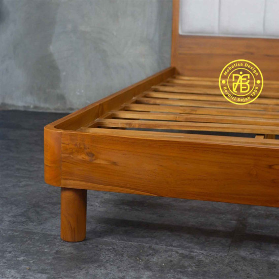 Tempat Tidur Minimalis Sandaran Jok Modern Kayu Jati Solid