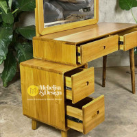 Tolet Meja Rias Minimalis Kayu Jati Set Kursi Retro